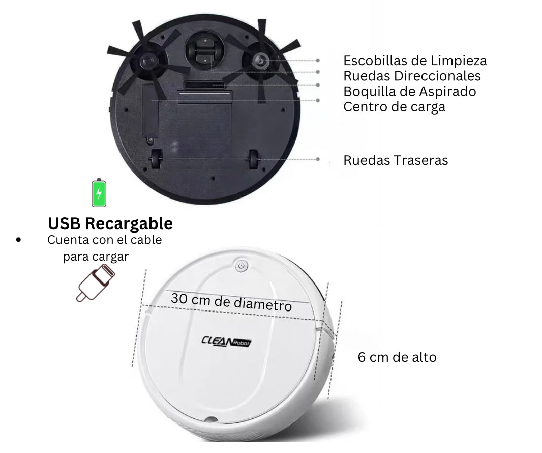 Robot Aspiradora Inteligente Recargable para el Hogar